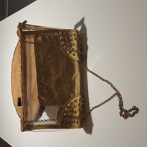 PVC Transparent Crossbody or Wristlet Bag, Gold, 2 Piece - Picture 4 of 16